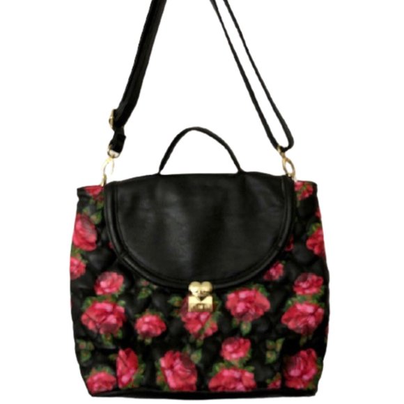 Betsey Johnson Quilted Hearts/Rose Convertible Bag